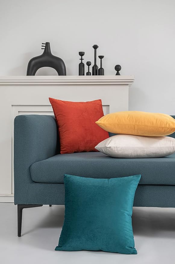 DEZENE Throw Pillow Cases 22x22 Teal: 2 Pack Cozy Soft Velvet Square Decorative Pillow Covers for Farmhouse Home Decor