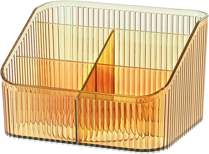 Makeup Organizer Cosmetics Storage Box, Large Capacity Make Up Brush Holder Organizer Vanity Accessories, Bathroom Countertops, Desk Storage Container, Cosmetic Display cases(Yellow-L)