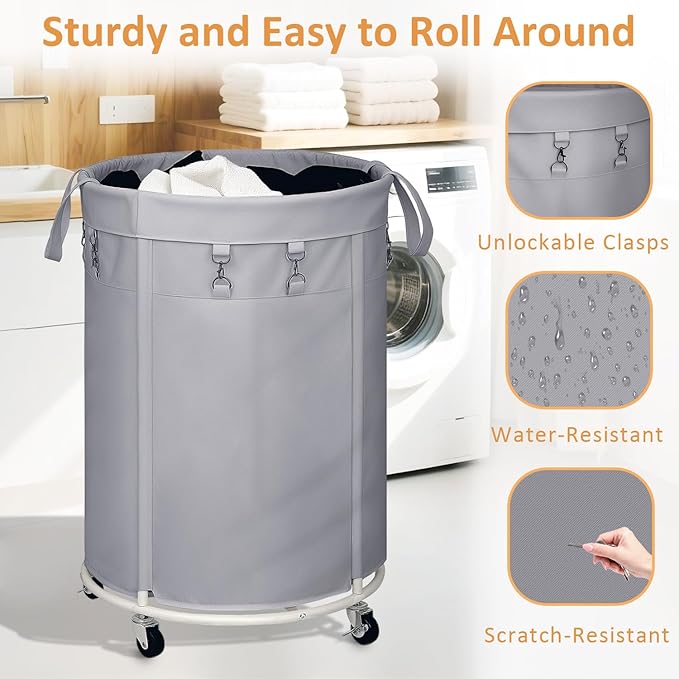 efluky 150L Laundry Basket with Wheels, Large Rolling Laundry Hampers with Handles for Bathroom, Bedroom & Laundry Room, Grey