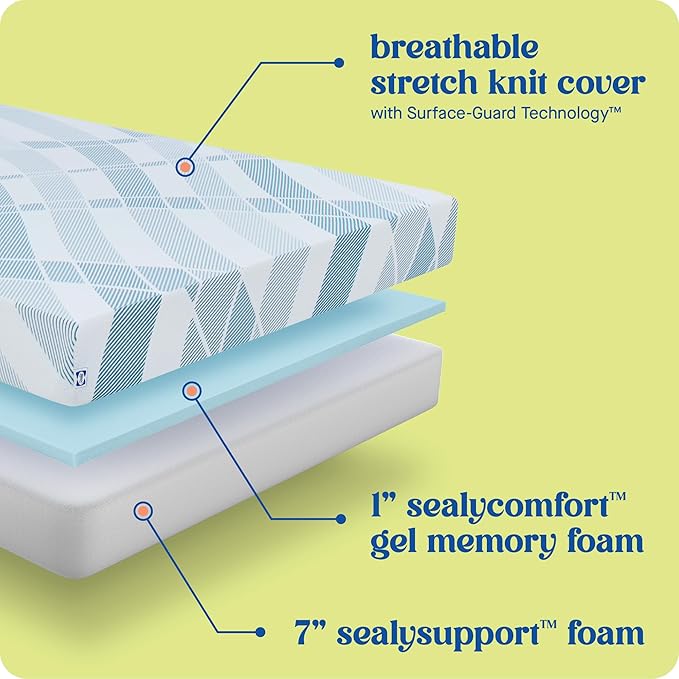 Sealy Dreamlife 8” Foam Mattress-in-a-Box, Queen, SealyComfort Gel Memory Foam, Surface-Guard Technology, Breathable Comfort