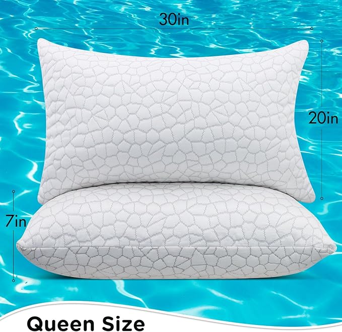 SUPA MODERN Cooling Bed Pillows for Sleeping 2 Pack Shredded Memory Foam Pillows Queen Size Set of 2, Adjustable Cool Pillow for Side Back Stomach Sleepers Luxury firm Gel Pillows for Neck Pain Relief