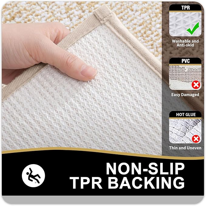 OLANLY Bathroom Rugs 24x16, Extra Soft and Absorbent Microfiber Bath Mat, Non-Slip, Machine Washable, Quick Dry Shaggy Bath Carpet, Suitable for Bathroom Floor, Tub, Shower (Small, Light Beige)