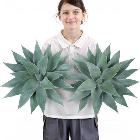 Velener Artificial Outdoor Blue Agave Plant - Small Size UV Resistant Fake Agave Plants for Indoor and Outdoor Decor(28 Inch)-2 Pack