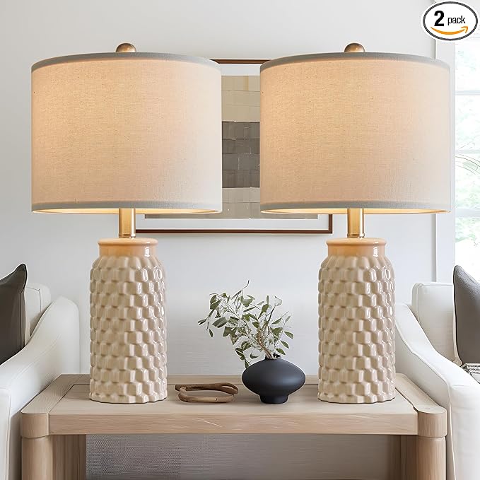 20.5" Modern Ceramic Bedside Lamp Set of 2 for Bedroom Decor Farmhouse Table Lamp for Living Room Office Dorm