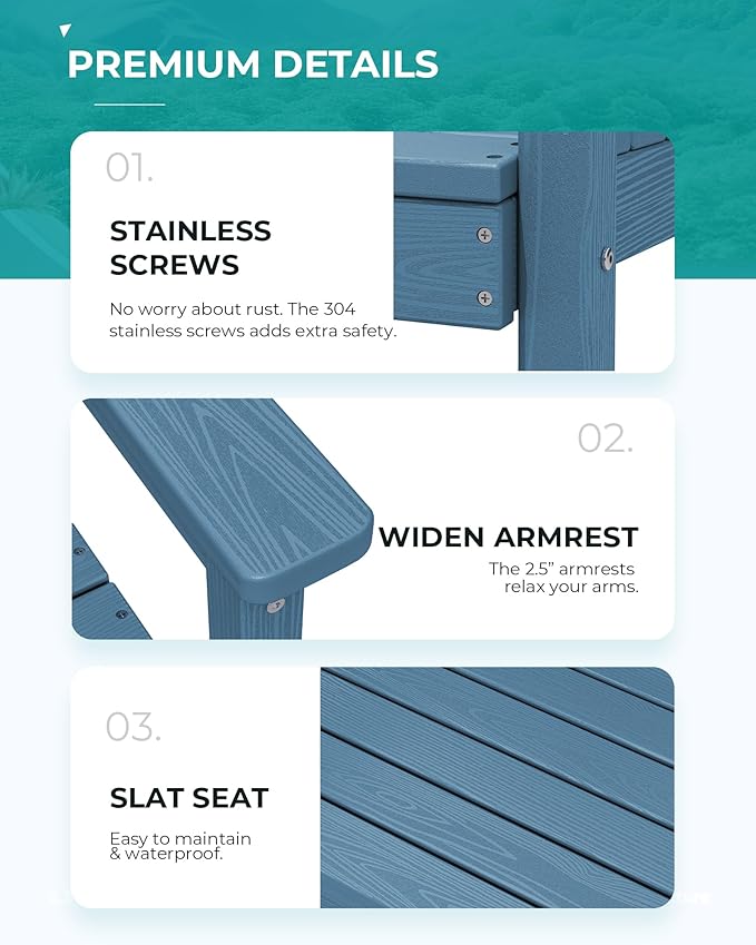 SERWALL Patio Dining Table and Bench Set for 6, Blue