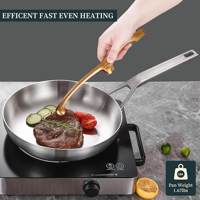 Stainless Steel Pan Set, All Cooktops Up to 600℉,Tri-Ply Stainless Steel Frying Pan Set, 8"+10"+12", Chef's pan,Skillets, Nontoxic Fast & Even Heat