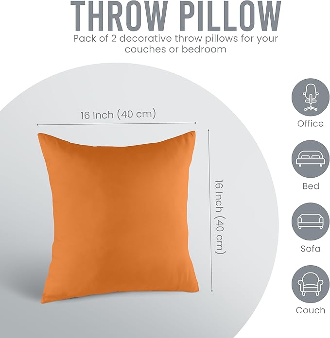 Utopia Bedding Throw Pillows Insert (Pack of 2, Orange) - 16 x 16 Inches Bed and Couch Pillows - Indoor Decorative Pillow