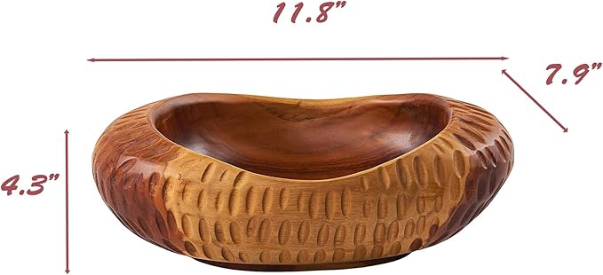 Teak Handcrafted Wooden Bowls Natural Wood Utility Bowl 11.8" X7.9" Handmade Rustic Serving Platter Fruit Snack Holder for Entry Table Vintage Artworks Dining Room Home Décor