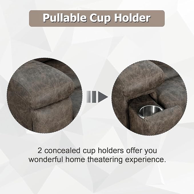 CANMOV Leather Recliner Chair Set of 2, Classic and Traditional Manual Recliner Chair with Overstuffed Arms and Back, Manual Single Sofa with Concealed Cup Holders,Grey