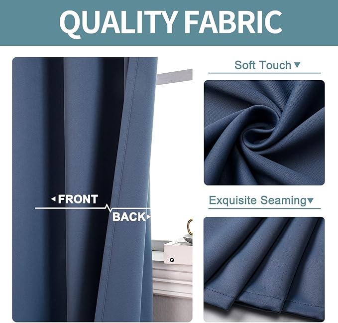 ChrisDowa Small Kitchen Valances for Windows - Grommet Short Thermal Insulated Room Darkening Window Valances Curtains for Living Room (2 Panels, Stone Blue, 42 x 18 Inch)