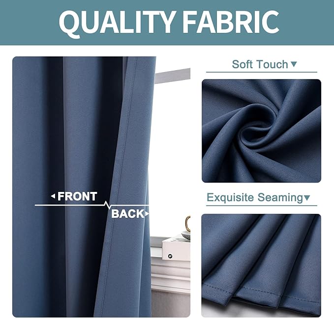 ChrisDowa Small Window Curtains 40 inches Long for Bedroom - Grommet Short Thermal Insulated Room Darkening Curtains for Kitchen (2 Panels, Stone Blue, 29 x 40 Inch)