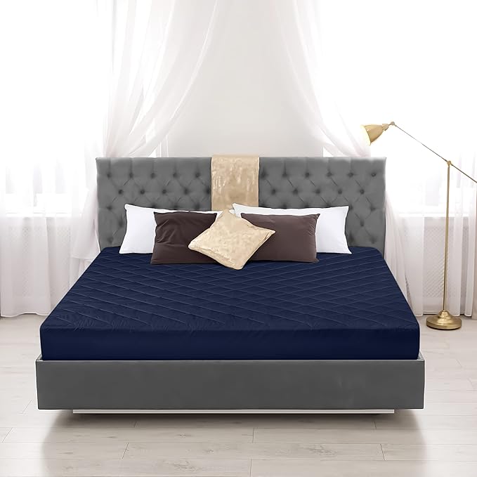Utopia Bedding Quilted Fitted Mattress Pad, Twin Size, Elastic Fitted Mattress Topper Protector and Cover Stretches up to 16 Inches Deep, Machine Washable (Navy)