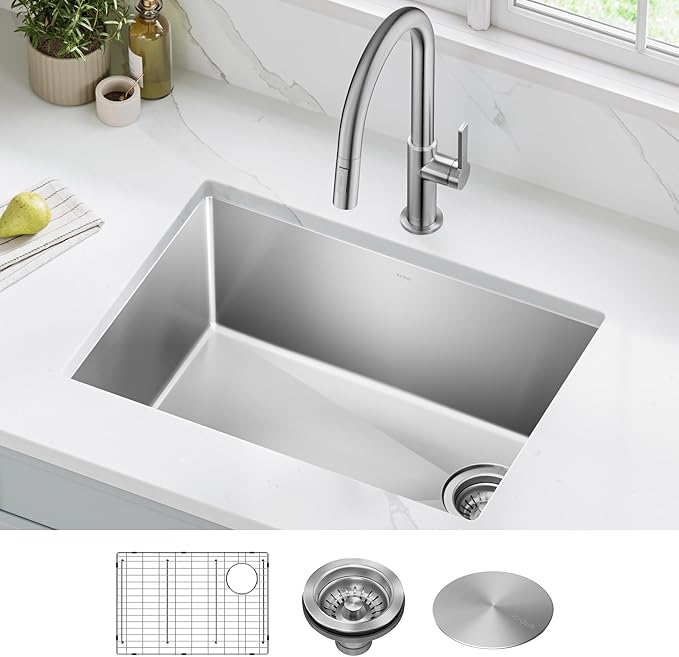 Kraus KHU111-25 Standart PRO 16 Gauge Undermount Single Bowl Stainless Steel Kitchen Sink, 25 Inch