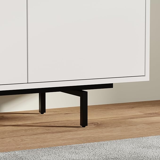 Norrhaus 75" x 26" 4-Door TV Stand in White - Modern TV Console Made from Quality Engineered Hardwood with Water Resistant Melamine Veneer - No Tools Frame Assembly