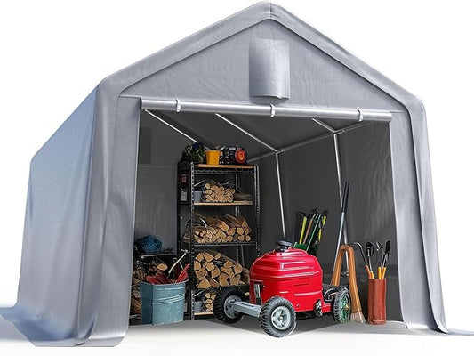 Quictent Heavy Duty 10x12FT Carport Shelter with Roll-Up Mesh Windows & Reinforced Frame, Portable Garage Canopy for Motorcycle Storage, Outdoor Equipment, Patio Furniture Cover - Silver Gray