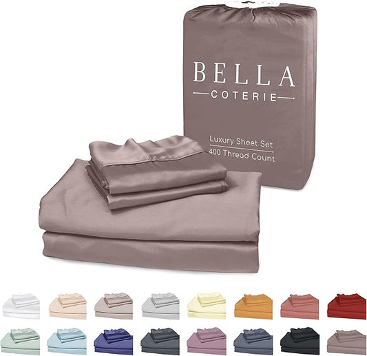 Bella Coterie Luxury Bamboo Viscose King Size Sheet Set | 100% Organically Grown | Ultra Soft | Cooling for Hot Sleepers | 18" Deep Pocket [Mocha]