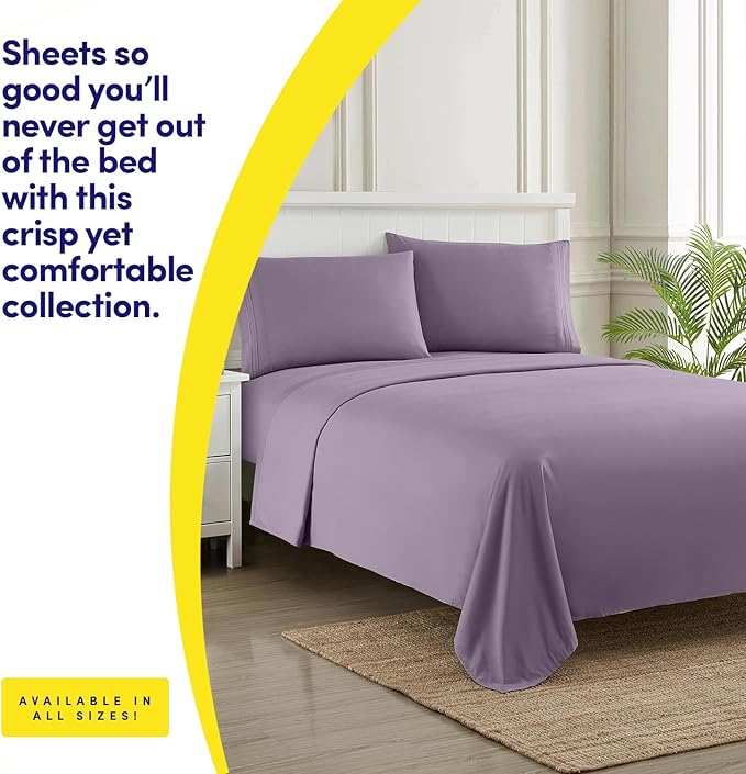 Sweet Home Collection 3Pc Twin XL Sheet Set, Plum - Microfiber Bed Linen Set, Deep Pocket, Wrinkle & Fade Resistant, 1500 Thread Count, No Ironing Necessary