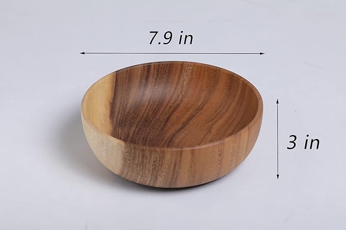 Hand-Crafted From Solid Acacia Wood Salad Bowls 7.1 or 7.9 Inches Set of 2 Individual Large Wood Bowl for Fruits Salads and Decoration Fruit Bowl for Snacks