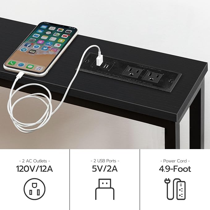 HOOBRO 47.2" Skinny Console Table with Power Outlets, 5.9" Behind Couch Table with Charging Station, Narrow Sofa Table, Long and Thin Table for Entryway, Living Room, Black BB15XG01G1