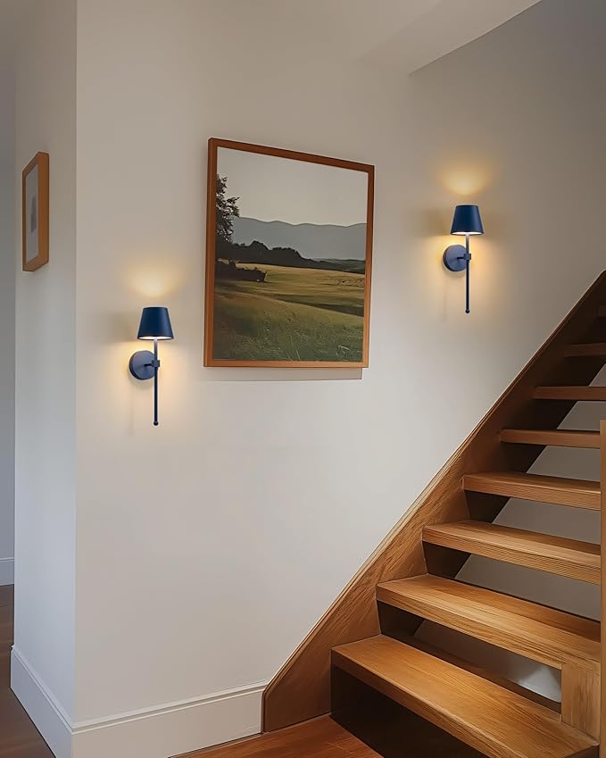 KDG Cordless Wall Sconces Set of 2, Wireless 5200mAh Rechargeable Battery LED Wall Lamps, Wall Lightings for Wall Painting, Outdoor, Garden, Living Room, Bedside, Hallway, Gifts, Night Light (Blue)