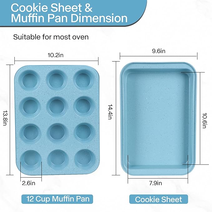 6 Pieces Baking Pans Set Non Stick, Bakeware Sets Stackable, Oven Safe, Steel Baking Set Supplies for Home Baking, Roasting, Easy to Release, Sturdy Bake Gifts for Holiday, Blue