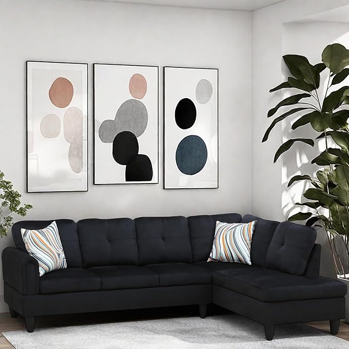 L Shaped Couch, Modular Sectional Sofa with Chaise, Modern Modular Sofas Furniture Sofa Couches for Living Room/Apartment/Office/Bedroom, Black