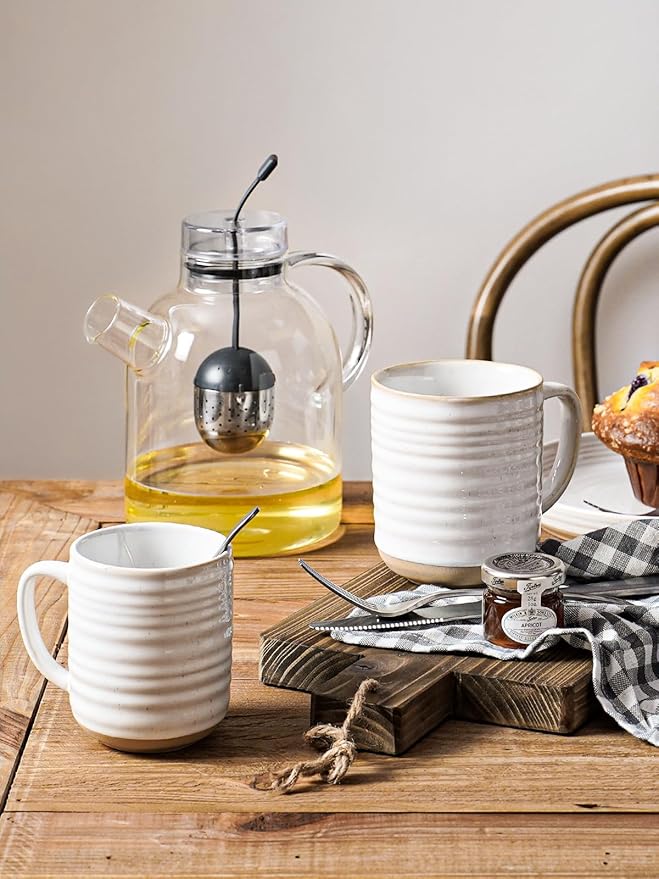 LE TAUCI Coffee Mugs 12 oz, Ceramic Coffee Cups for Latte, Hot Tea, Cappuccino, Mocha, Cocoa, Housewarming Wedding Present Mug Set - Set of 4, Arctic White