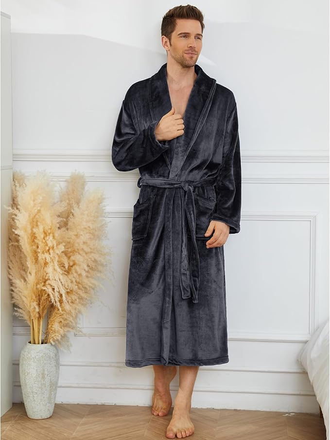 U2SKIIN Mens Fleece Robe Plush Collar Shawl Bathrobe