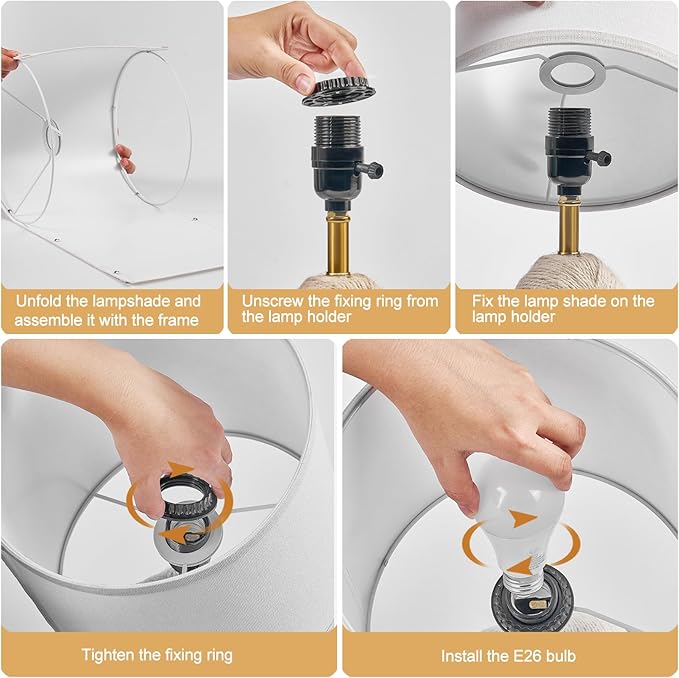 Table Lamp for Bedroom Set of 2 - Bedside Table Lamps with 3 Color Temperatures - Boho Rattan Lamps for NightStands Small White Farmhouse Living Room Lamps for Reading Sleeping Bulbs Included