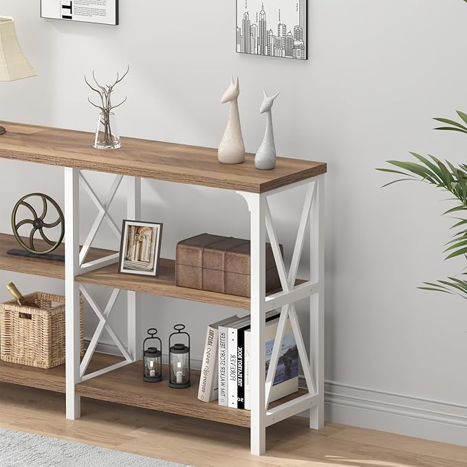 IBF Farmhouse Entryway Table, Wood TV Console Table, Rustic Metal Sofa Table, Industrial Hallway Tables with Storage Shelves, Modern Foyer Tables for Front Entry Way, White and Rustic Oak, 47 Inch