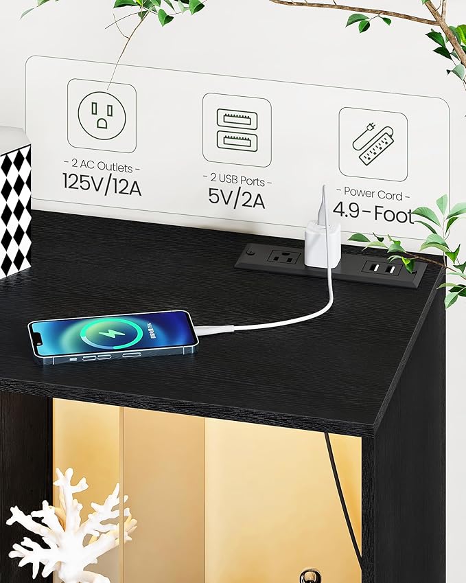 TV Stand with Power Outlets to 63 65 70inch TV, Modern Entertainment Center with Multi-Color LED Light, Media TV Console with Adjustable Glass Shelves for Living Room, Bedroom, Black MDS03UDBB