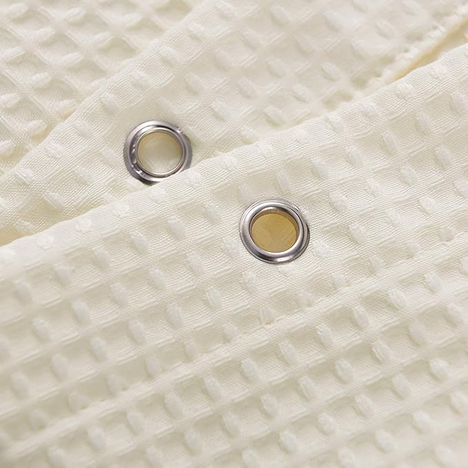 Barossa Design Short Waffle Weave Shower Curtain 66 inch Length, 230 GSM Heavy Duty Fabric, Hotel Luxury Spa, Water Repellent, Machine Washable, Cream, 71x66 Inches