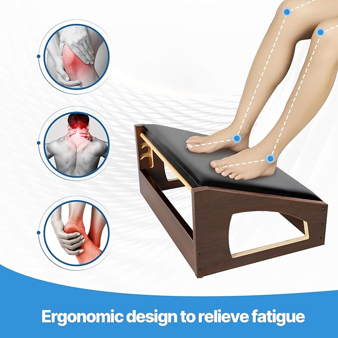 Ergonomic Foot Rest, 4 Adjustable Height Foot Stool,Footrest Under Desk， Soft Cushions, Foot Rest Office,Improving Posture, Promoting Blood Circulation（Espresso）