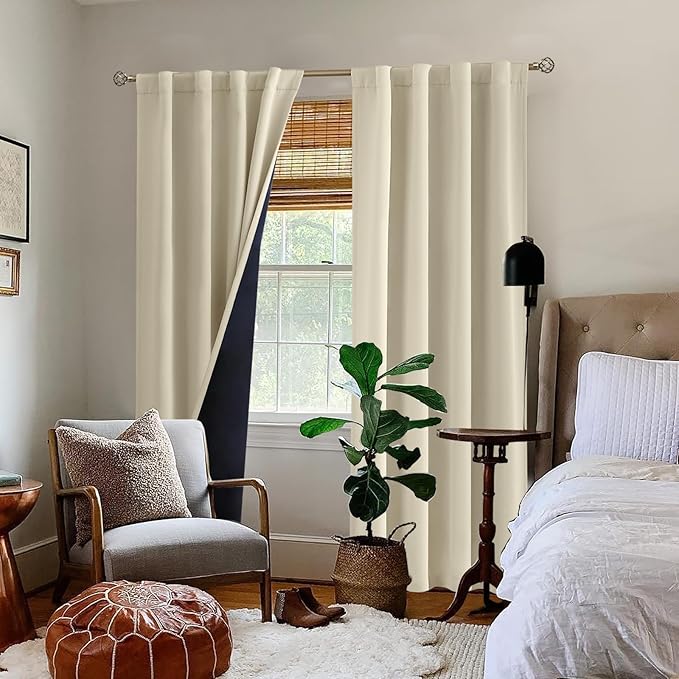 BGment Beige 100% Blackout Curtains for Bedroom, 84 Inch Length 2 Panels Set Black Out Living Room Panels with Thermal Liner, Rod Pocket and Back Tab Double Layer Room Darkening Drapes, 38 x 84 Inch