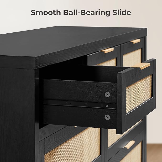SICOTAS 7 Drawer Dresser for Bedroom, 57" Wide Rattan Dressers, Large Chest of Drawers for Bedroom, Dresser TV Stand, Boho Closet Organizer (Black Oak, 7 Drawers (1 pc))