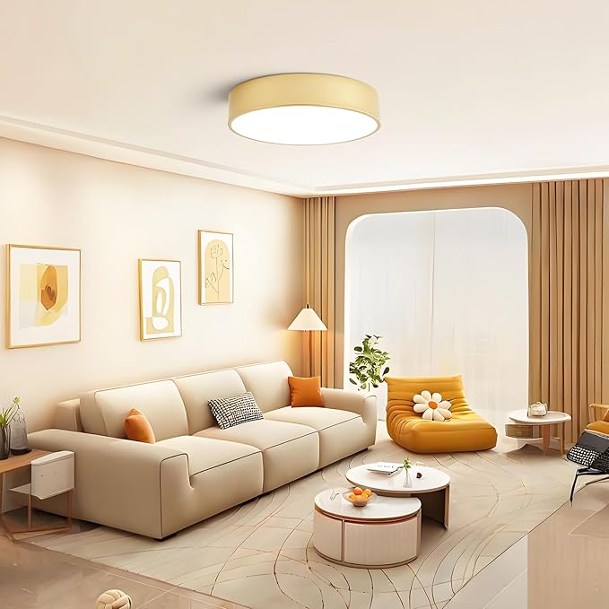 Dimmable Modern Large Flush Mount Close to Ceiling Light Fixture,Round Painted Gold LED Ceiling Mounted Lights Fixtures,5CCT 2700K-6000K Lighting for Kitchen Master Bedroom Living Room,15.7in