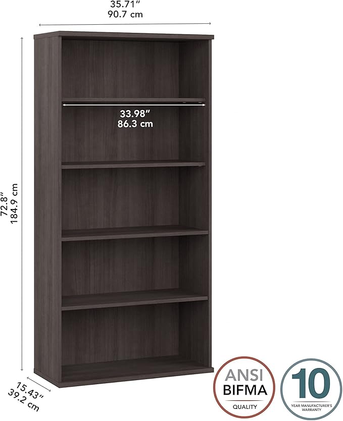 Bush Business Furniture Hybrid Tall 5 Shelf Bookcase in Storm Gray