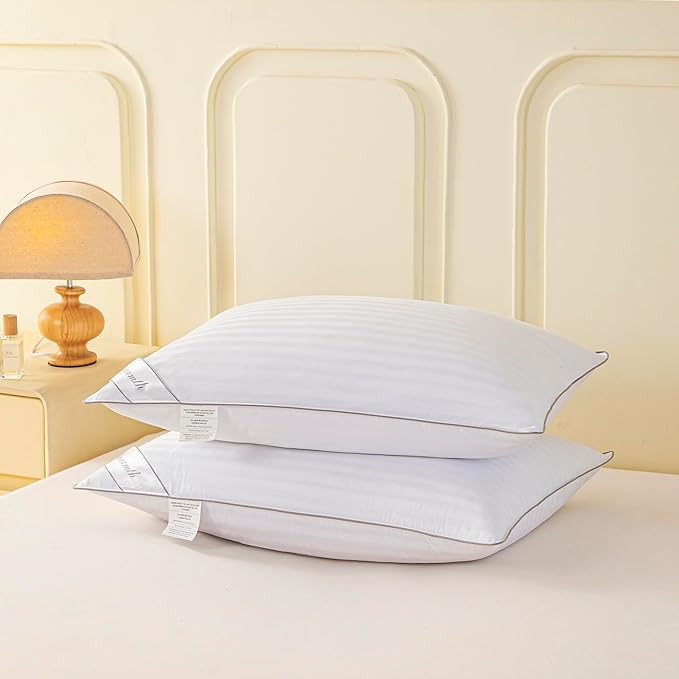 Goose Feather Down Pillow for Sleeping, 100% Cotton Cover King (20X36IN) Bed Pillow Stripe White 1 Pack