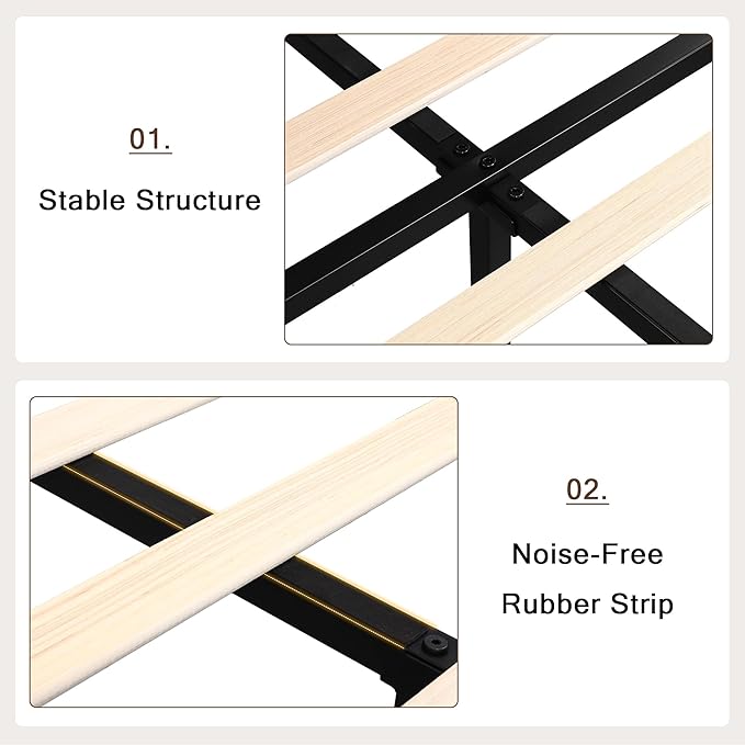 King Upholstered Bed Frame with Headboard, Button Tufted Linen Bed Base, Platform Bed with Heavy Duty Wood Slat Support, Noise Free, Easy Assembly, No Box Spring Needed, Black