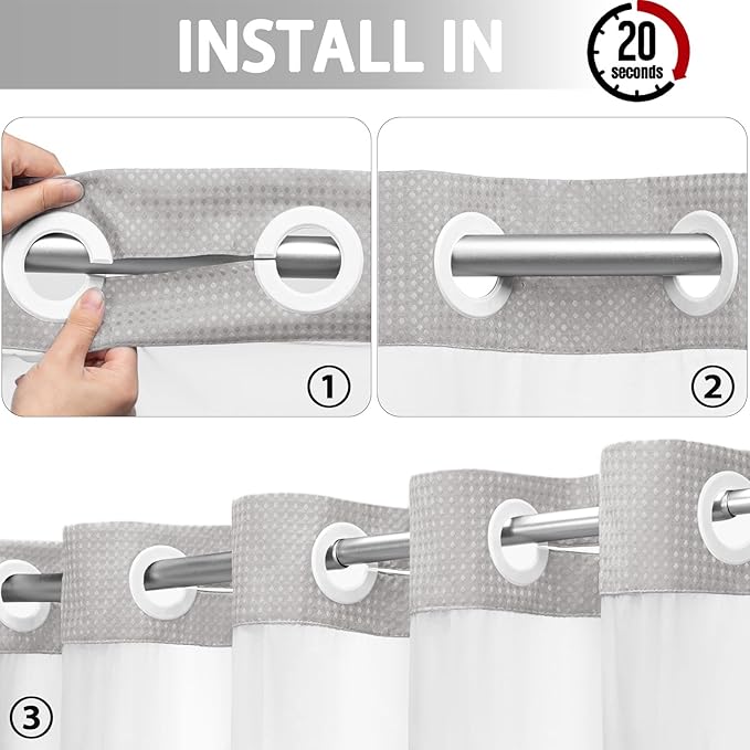 YellyHommy No Hook Shower Curtain with Snap in Liner Set Less Time Light Gray Waffle Shower Curtain for Bathroom 81" L x 72" W Light Grey