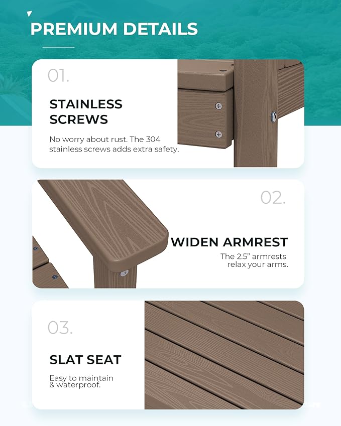 SERWALL 8-Piece Patio Dining Sets with 15FT Double Side Patio Umbrella, Outdoor HDPE Dining Furniture Set with Umbrella Hole Cut-Out Table and 6 Chairs, Coffee（Umbreall Base not Included）