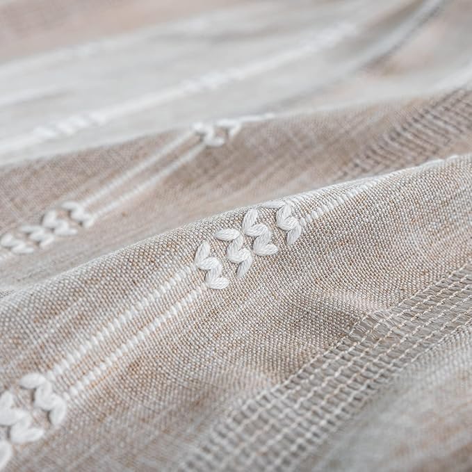 Linen Curtains 108'' Long for Living Room 2 Panels Set, Embroidery Curtains Tassel Boho Curtains for Bedroom Light Filtering Window Curtains Rod Pocket Drapes (52'' W x 108'' L,Khaki)