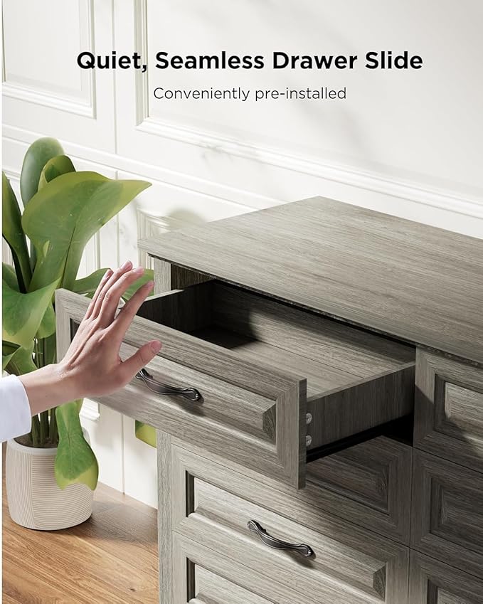 Pipishell Grey 8 Drawers Dresser for Bedroom, 47" Wide Wood Rustic Chest of Drawers with Bar Handles, Farmhouse Storage Dressers Organizer for Bedroom, Living Room, Hallway, Grey