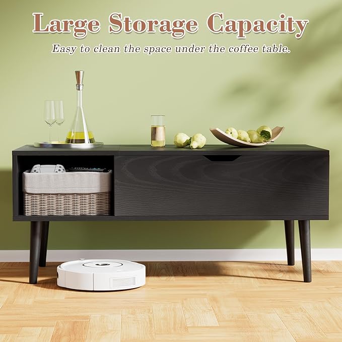 OLIXIS Wood Lift Top Coffee Table with Hidden Compartment and Large Storage Shelf, Lift Tabletop Dining Center Table for Home Living Room Office, Ink