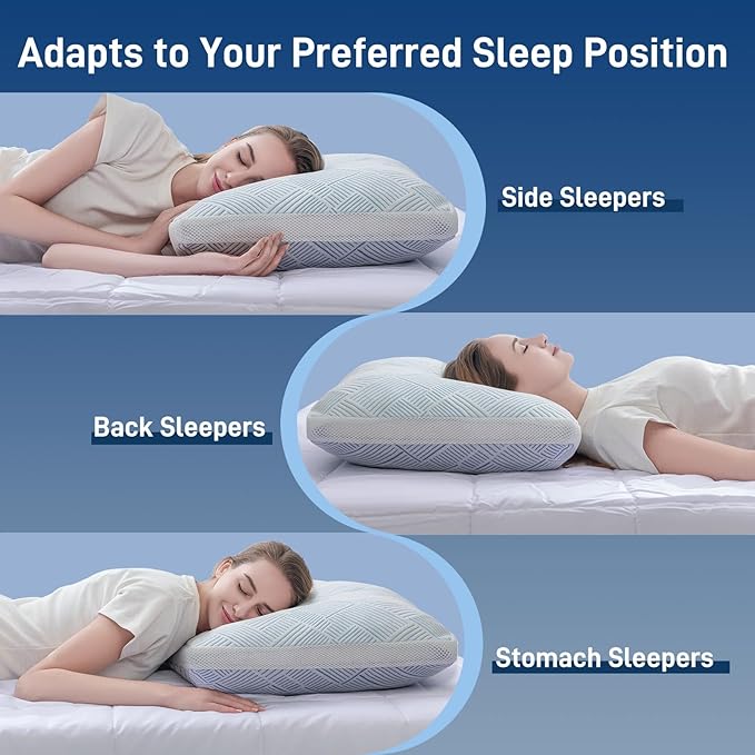 Shredded Memory Foam Cooling Soft Bamboo Viscose Pillows Queen Size Set of 2, Adjustable Hypoallergenic Hotel Quality Bed Pillows for Side, Stomach or Back Sleeper, Oeko-TEX Certified