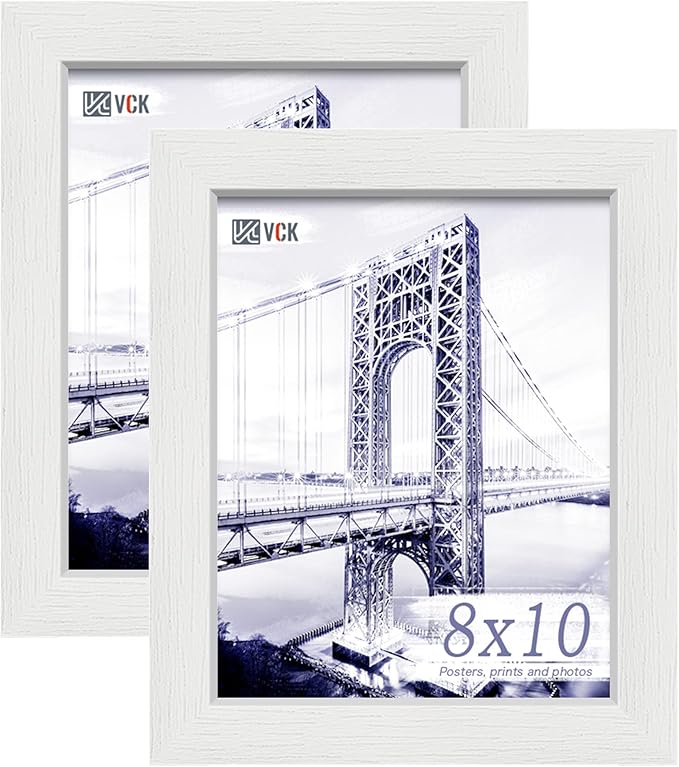 VCK 8x10 Poster Frame White - 2 pack, Solid Wood Picture Frames with Polished Plexiglass, Wall Hanging
