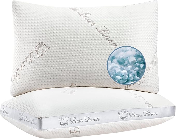 Organic Cotton Standard Pillows Set of 2, Shredded Memory Foam Pillows, Adjustable Bed Pillow for Sleeping, 18"x26"Organic Cotton Bed Pillows for Side, Back, Stomach Sleepers