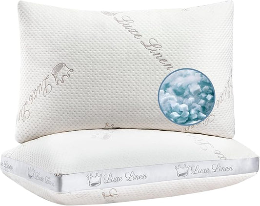 Organic Cotton Standard Pillows Set of 2, Shredded Memory Foam Pillows, Adjustable Bed Pillow for Sleeping, 18"x26"Organic Cotton Bed Pillows for Side, Back, Stomach Sleepers