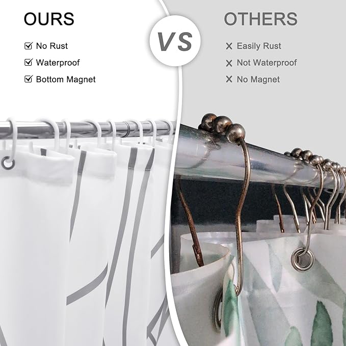 Punkray Grey and White Striped Polyester Shower Curtain for Bathroom with Hooks, Curtains 72 Inches Long, Weighted Hem, Waterproof Bath Accessories Hotel Style - Machine Washable