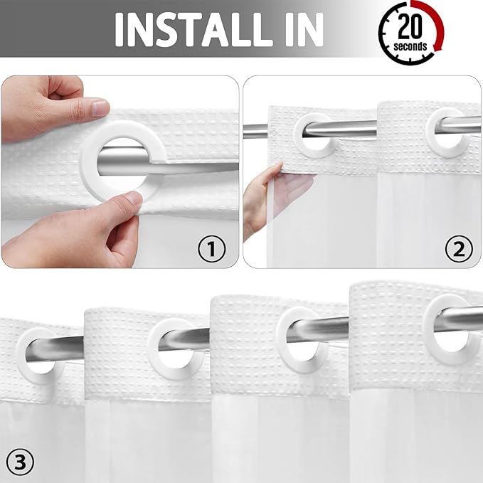 YellyHommy No Hook Shower Curtain with Snap in Fabric Liner Set Less Time White Waffle Shower Curtain for Bathroom 81" L x 72" W